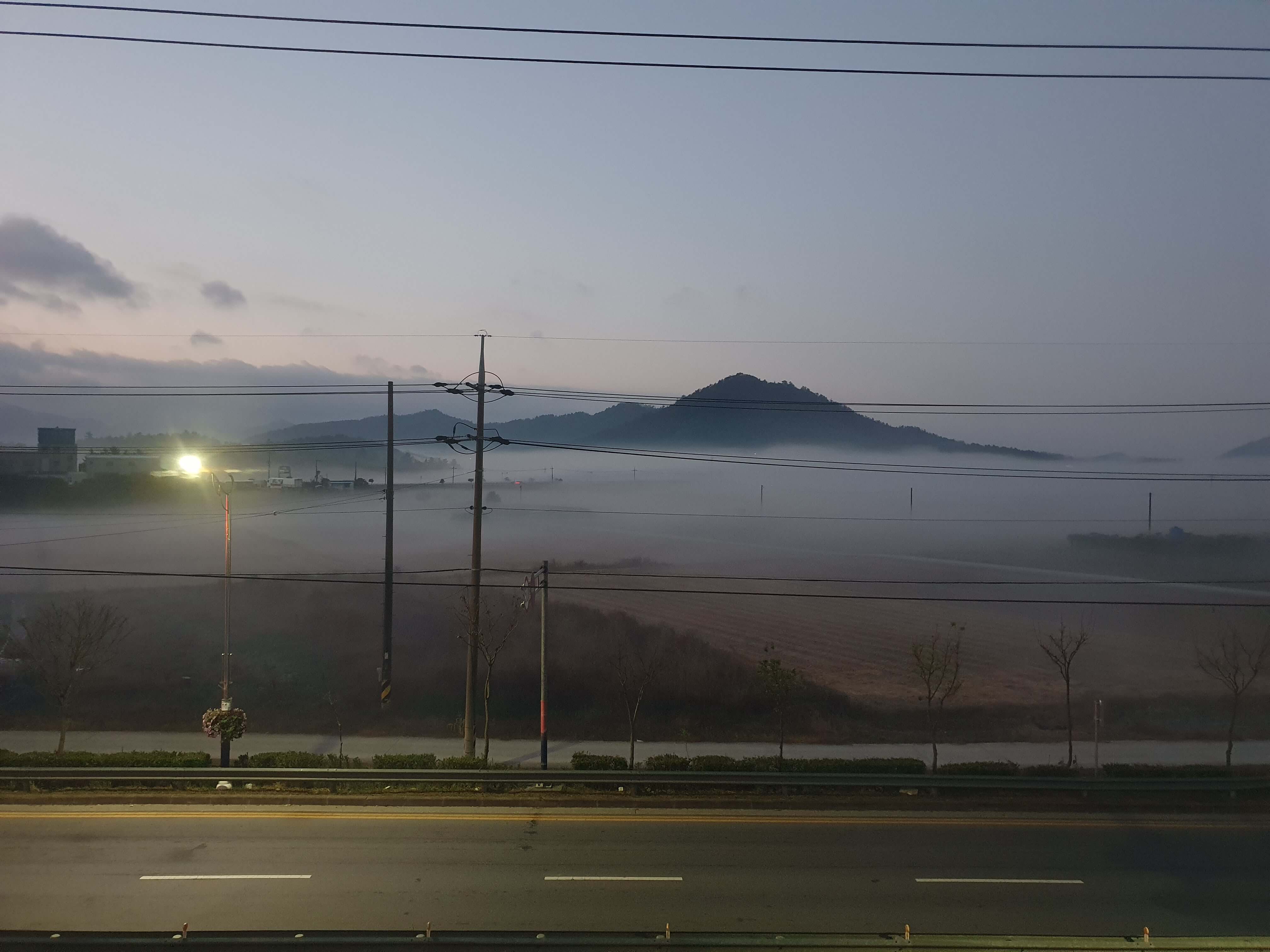 이른 아침 남도호텔 앞 안개