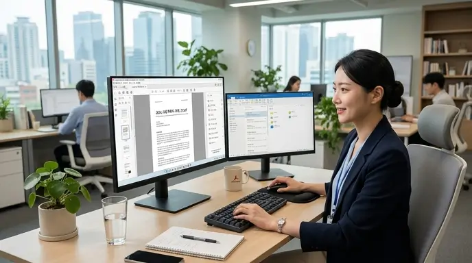 안정적인 기업용 PDF 편집 프로그램 어도비 아크로뱃 프로가 실행된 쾌적한 업무 환경