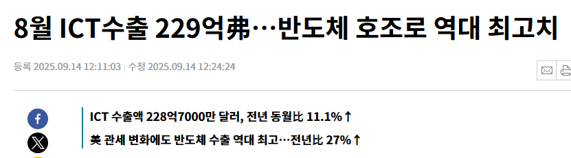 8월 ICT수출 229억弗…반도체 호조로 역대 최고치