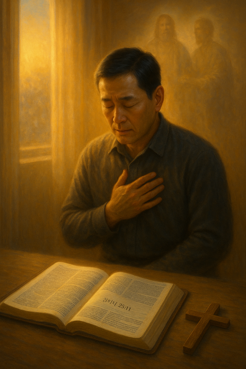 창 25:11 말씀을 보며&amp;#44; 하나님께서 그 분의 축복을 아브라함에서 이삭에게 전하시며 그 분의 축복이 이어지도록 하시는 것을 보며&amp;#44; 제게도 전달되고 이어져온 축복을 간직하며 은혜 안에서 강한 하루가 되기 위해 숨기도로 주님과 동행하는 시도를 하는 모습입니다.