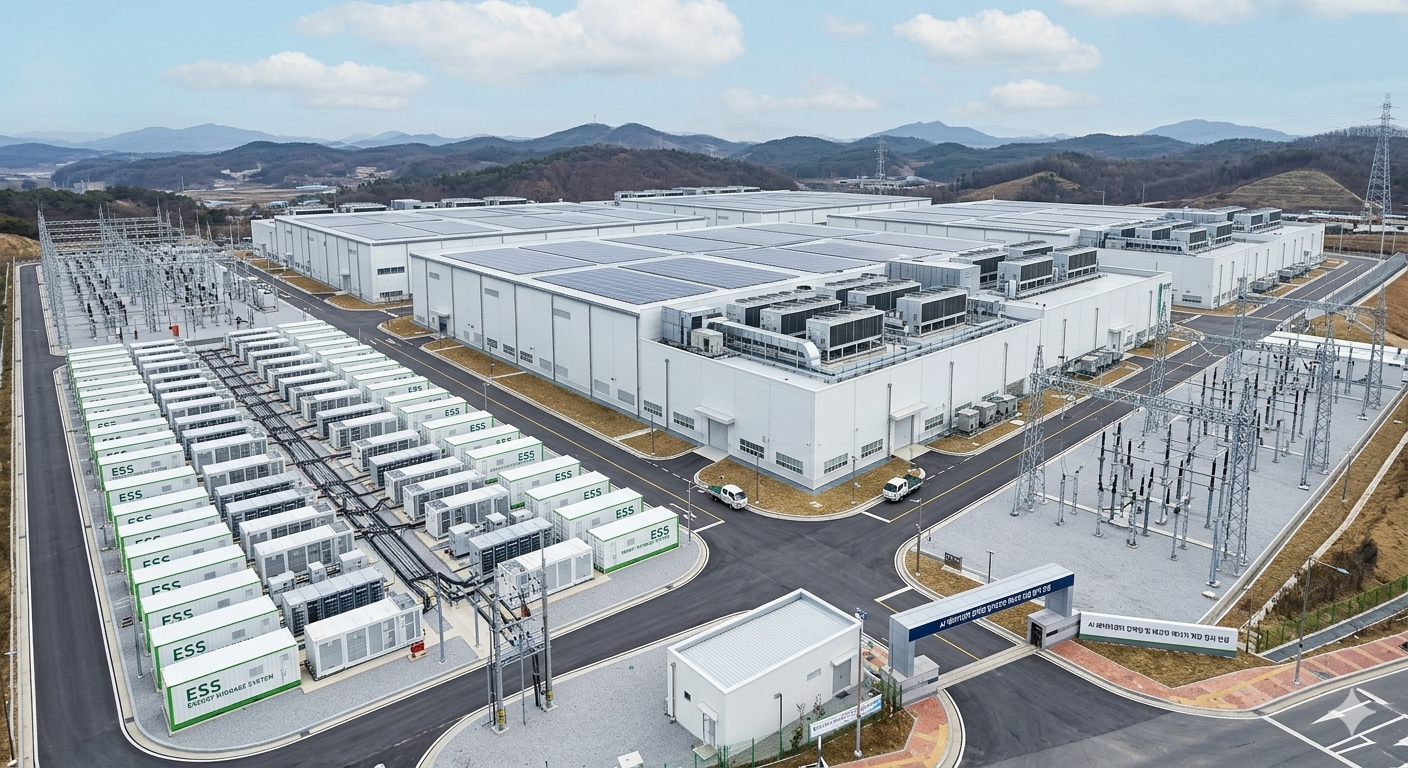 AI 데이터센터 전력망 및 대규모 에너지 저장 장치 전경 이미지