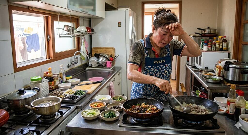 요양보호사가 대상자 집에서 가사지원하는 모습