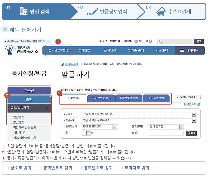 법인등기부등본 온라인 발급방법