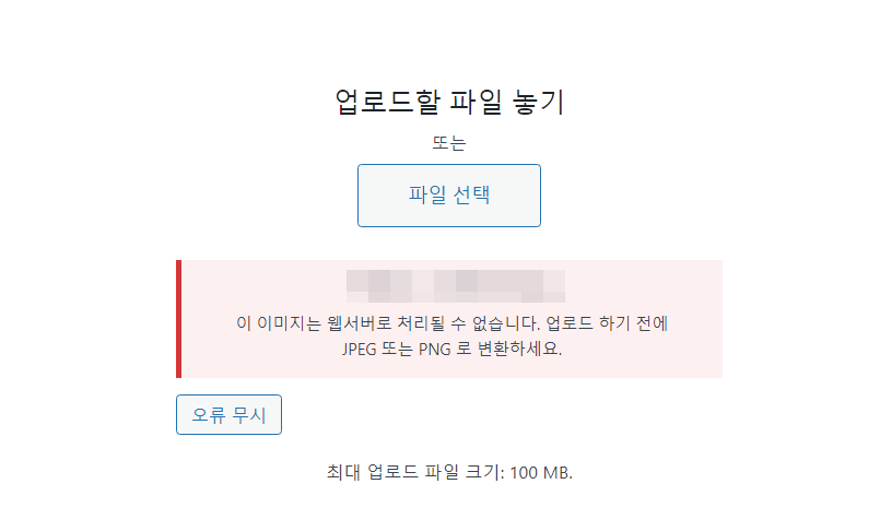 워드프레스 WebP 파일 업로드 시 이 이미지는 웹서버로 처리될 수 없습니다 오류가 발생하는 경우
