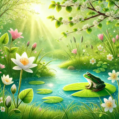 봄-꽃-개구리-연못