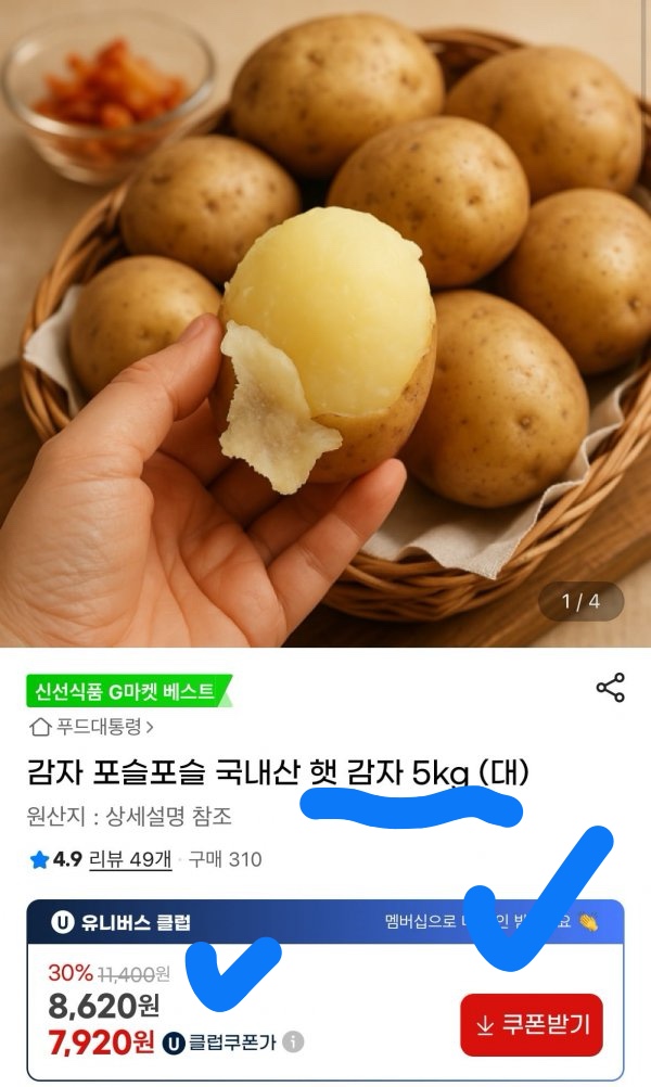 포슬포슬 햇감자 5kg가 8천원대? G마켓