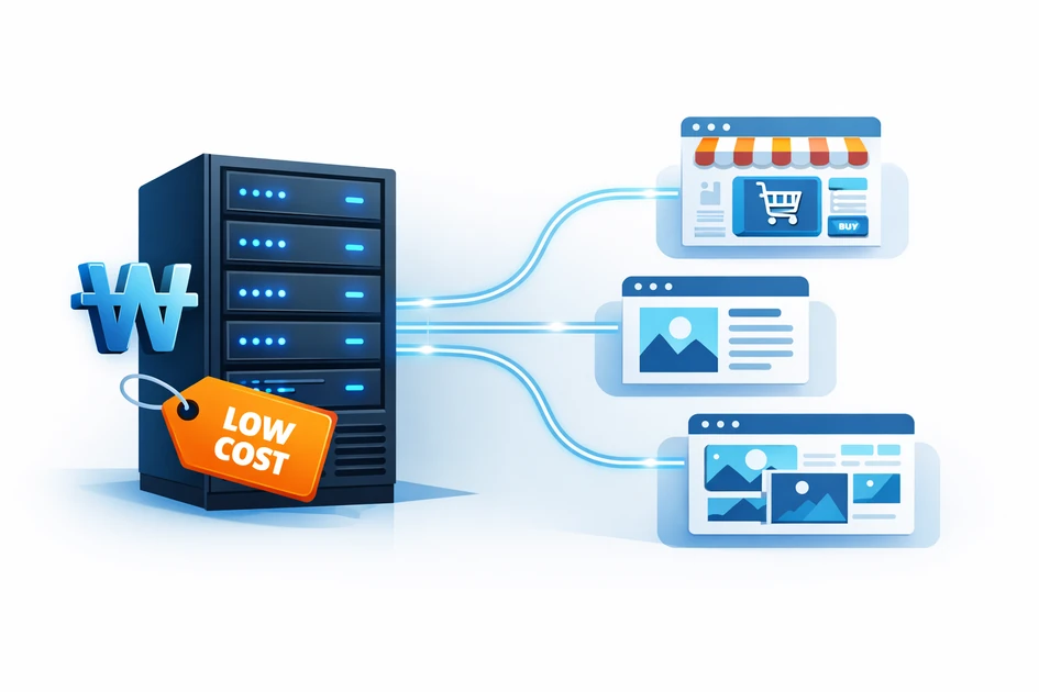 호스팅케이알 웹호스팅 서버와 도메인 서비스 비용 비교 일러스트