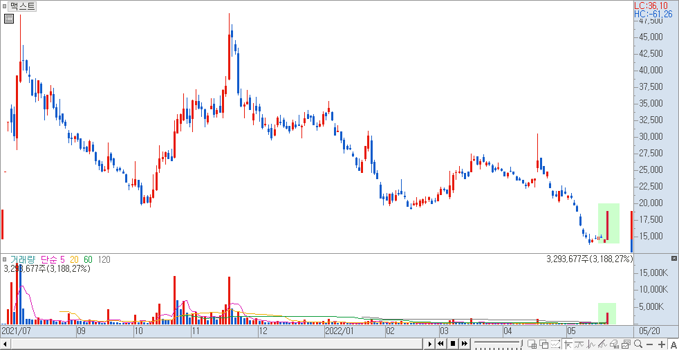 맥스트 일봉 차트