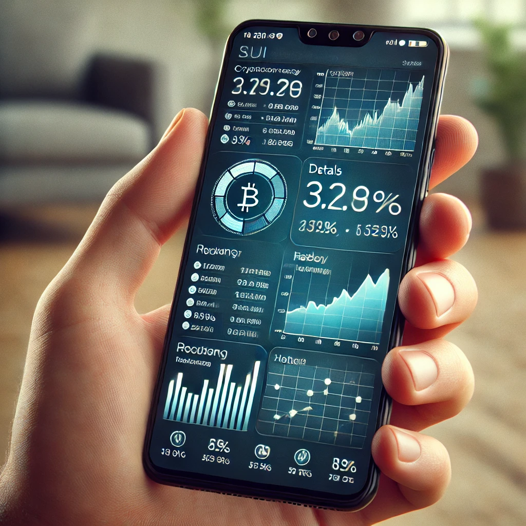 스마트폰에 떠 있는 수이(SUI) 코인 현황