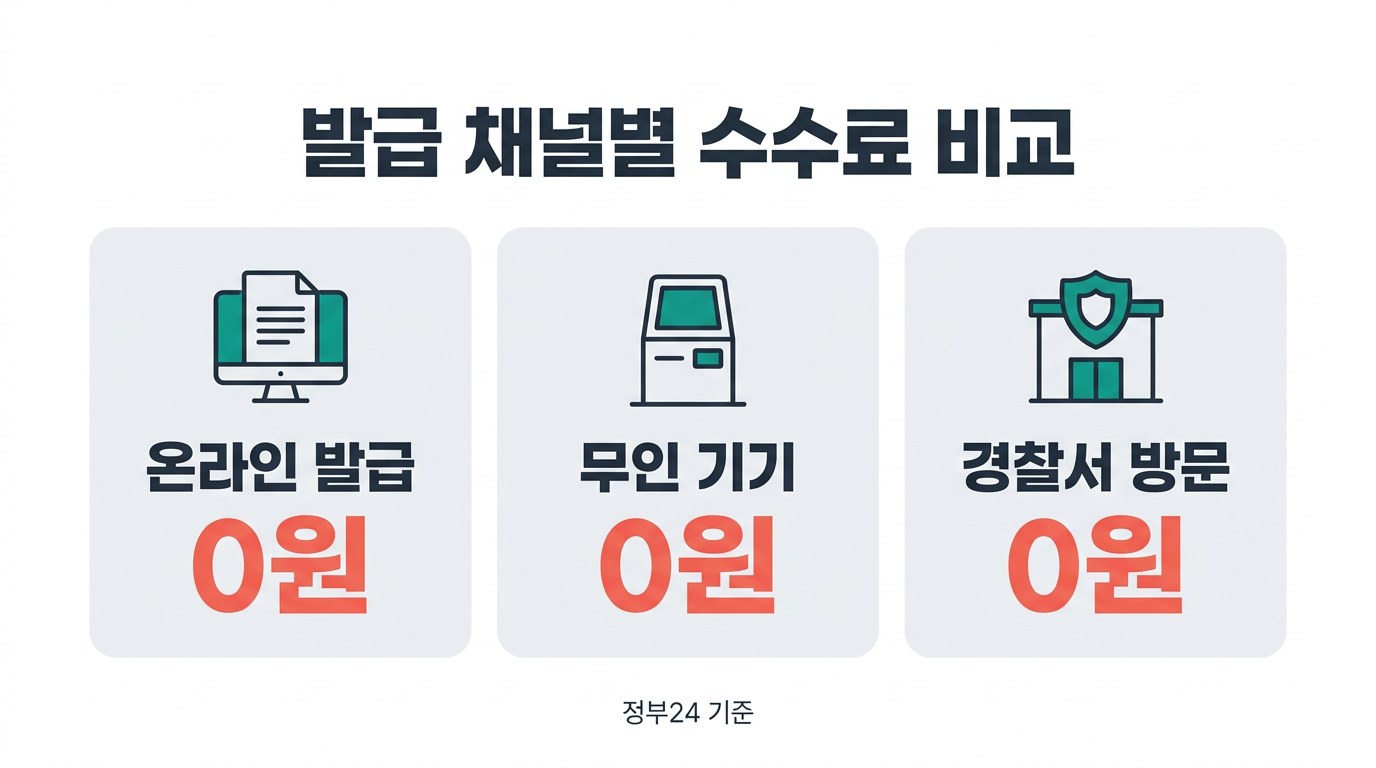 운전경력증명서 발급 채널별 수수료 비교