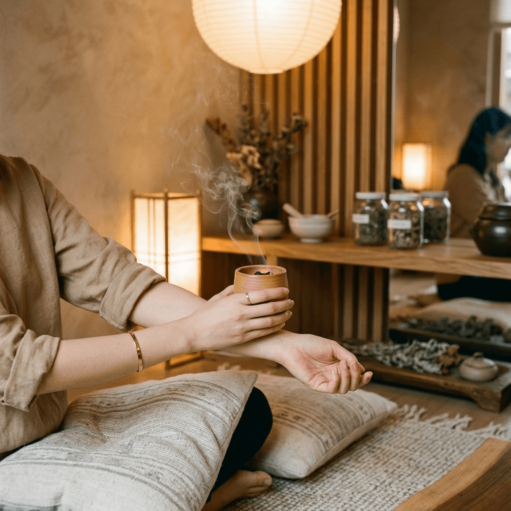 쑥뜸방에서 온열 체험 중인 웰니스 공간 이미지