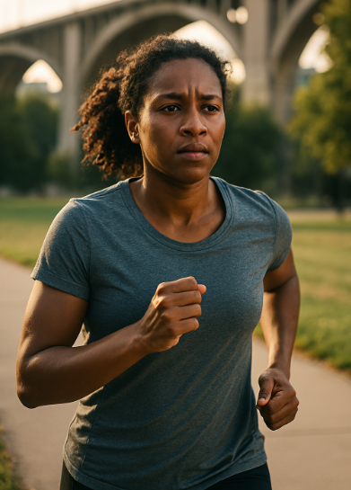 실패를 딛고 다시 달리는 러너: 회복탄력성을 상징하는 여성