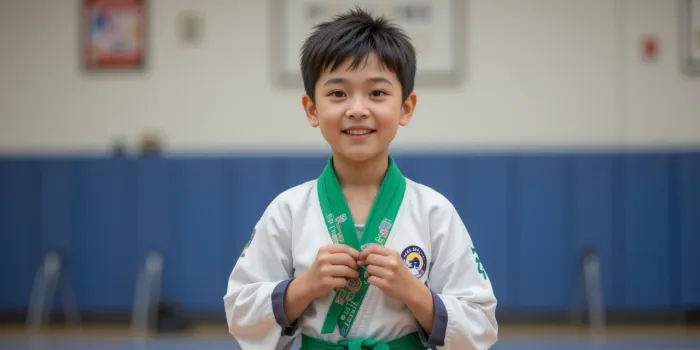 초록띠 받은 소년의 미소