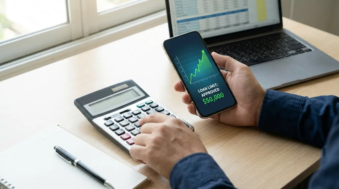 자신의 소득과 자산 정보를 입력하고 예상 대출 한도와 금리를 계산해 보는 스마트한 모습