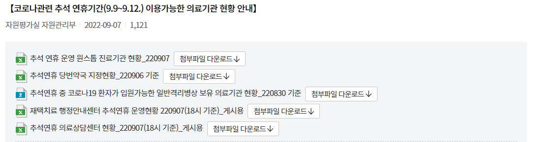 건강보험심사평가원 코로나 추석 연휴기간 이용가능한 의료기관 공지