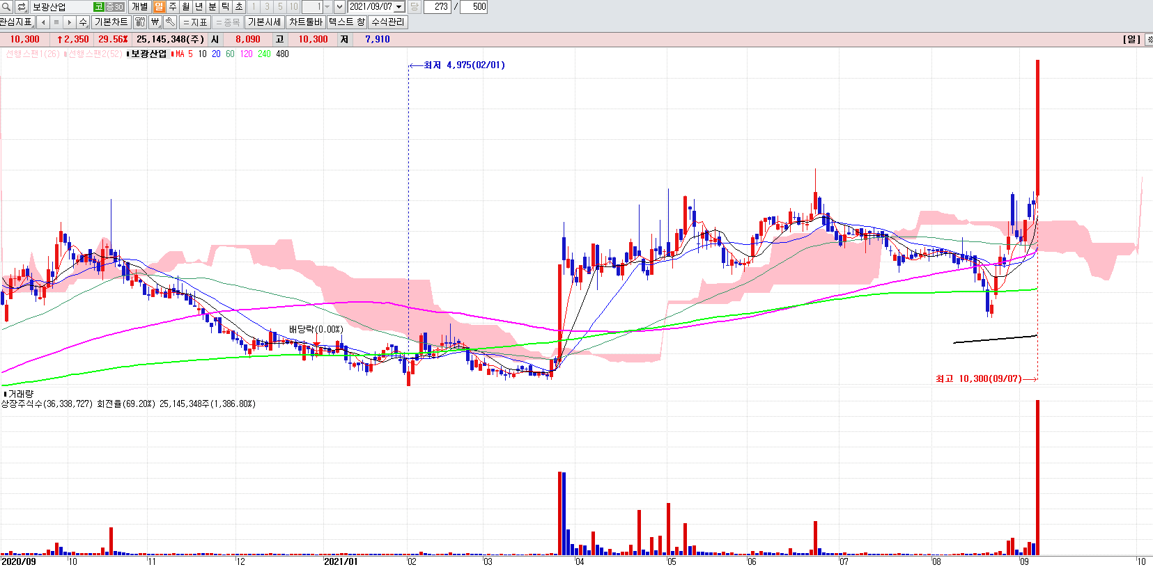 홍준표관련주보광산업일봉차트