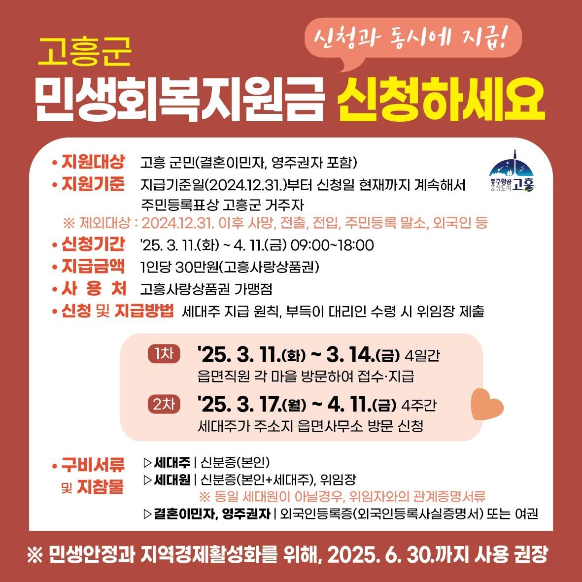 고흥군 민생회복지원금 안내사진