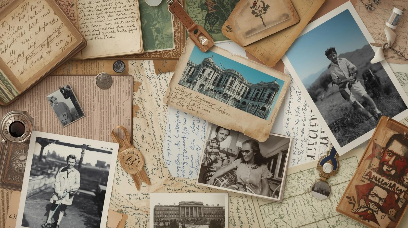 과거의 기록들이 쌓여 현재의 자신을 지탱해주고 있는 듯한 몽타주 이미지)