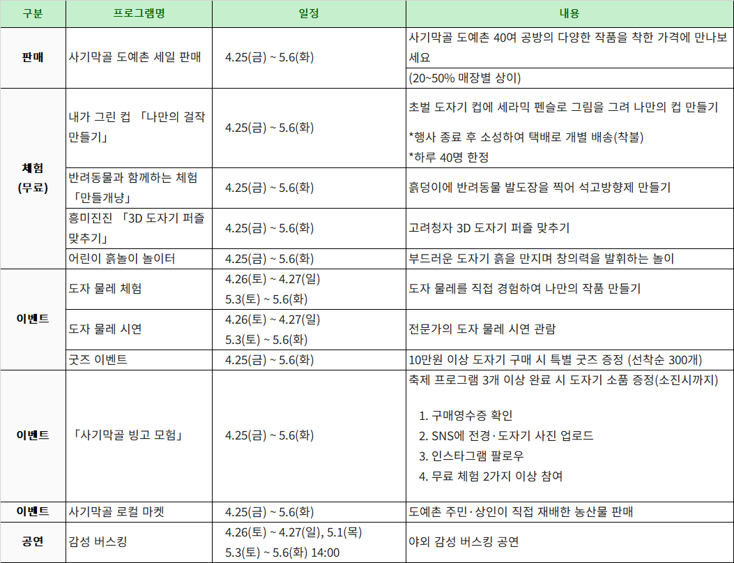 이천 도자기축제 개막식 일정 및 주차장