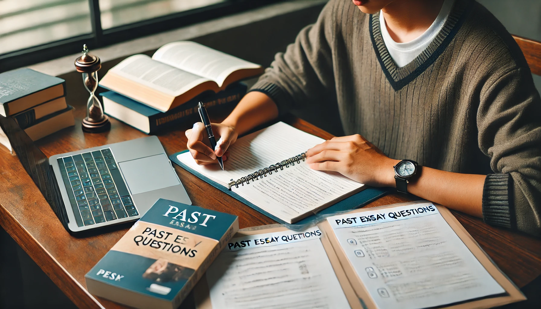 논술 기출문제를 분석하며 필기하는 학생의 집중된 모습