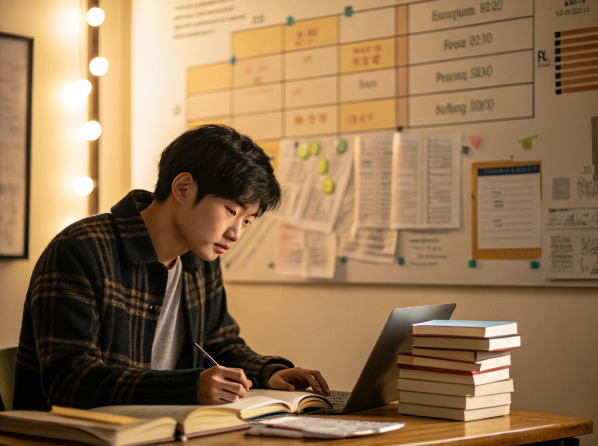 의대 진학을 꿈꾸는 학생이 열심히 공부하는 모습
