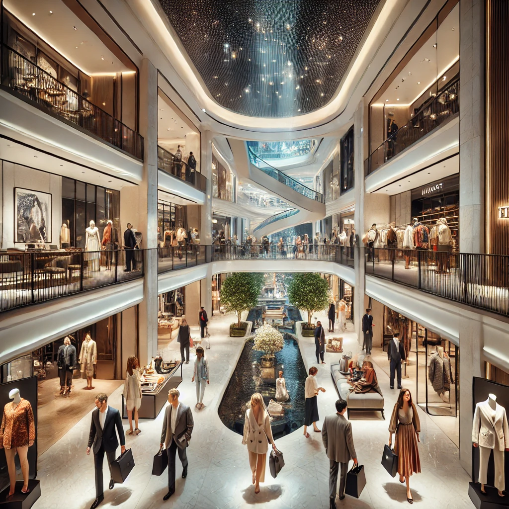 푸켓의 고급 쇼핑몰에서 명품 브랜드 쇼핑을 즐기는 모습