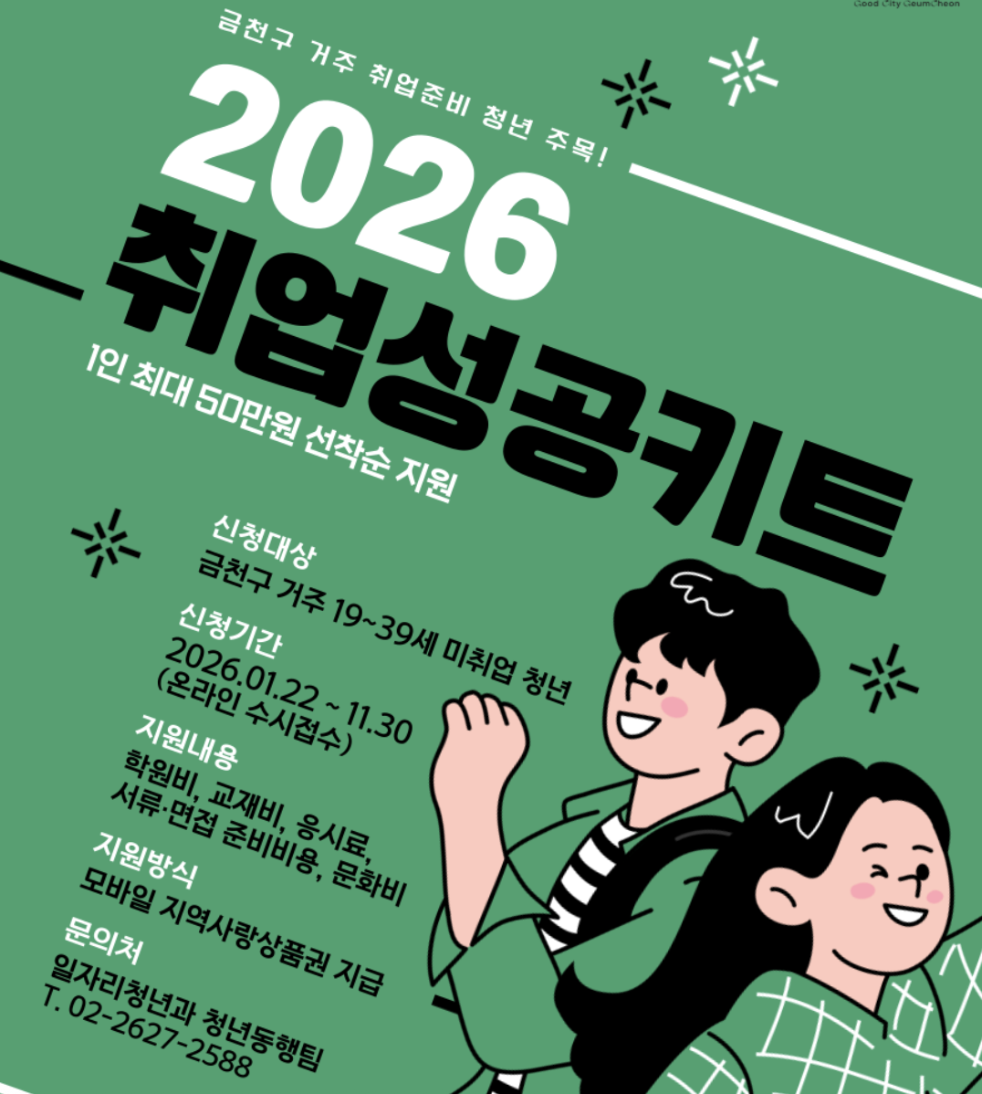 2026 금천구 청년취업지원금 50만원 받는 방법