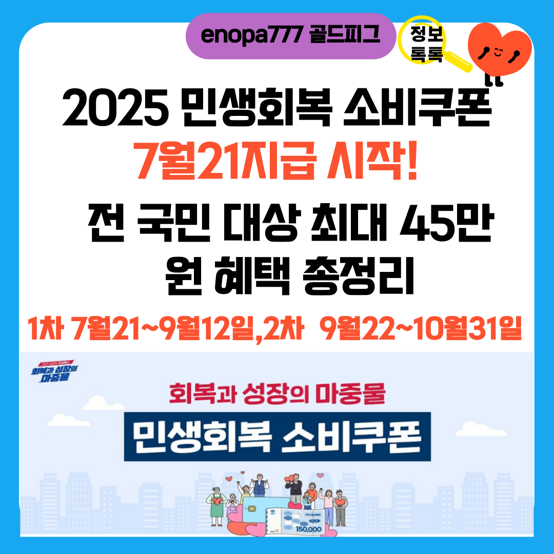 2025 민생회복 소비쿠폰 1차7월21지급 시작! 전 국민 대상 최대 45만 원 혜택 총정리