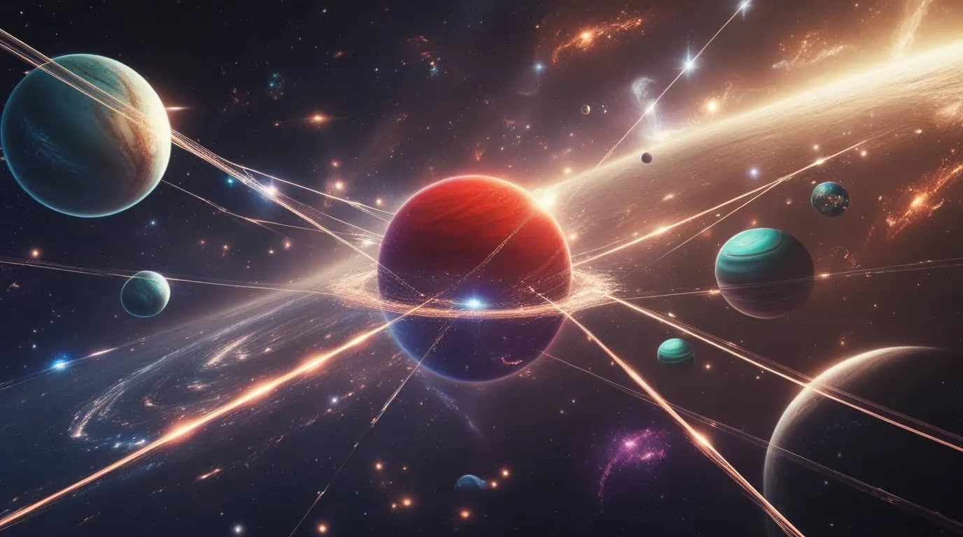 옵티미즘 네트워크를 우주 행성 브릿지 형태로 구현한 이미지