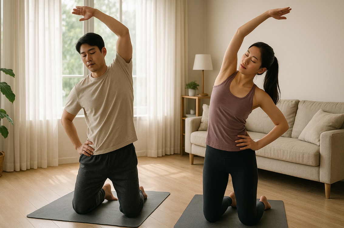 홈트레이닝에 열중하는 부부 모습