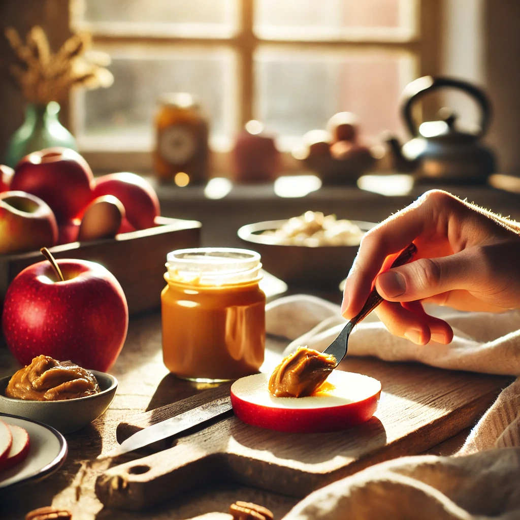 사과와 땅콩버터에 관련된 사진