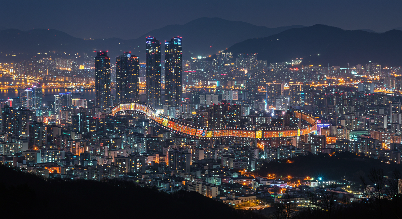 영화로 물든 부산의 밤과 상징적인 필름 릴