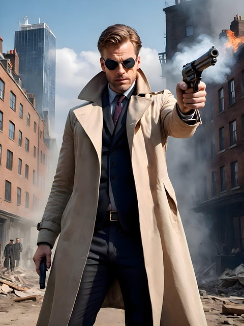 남성이 트렌치 코트를 입은 모습