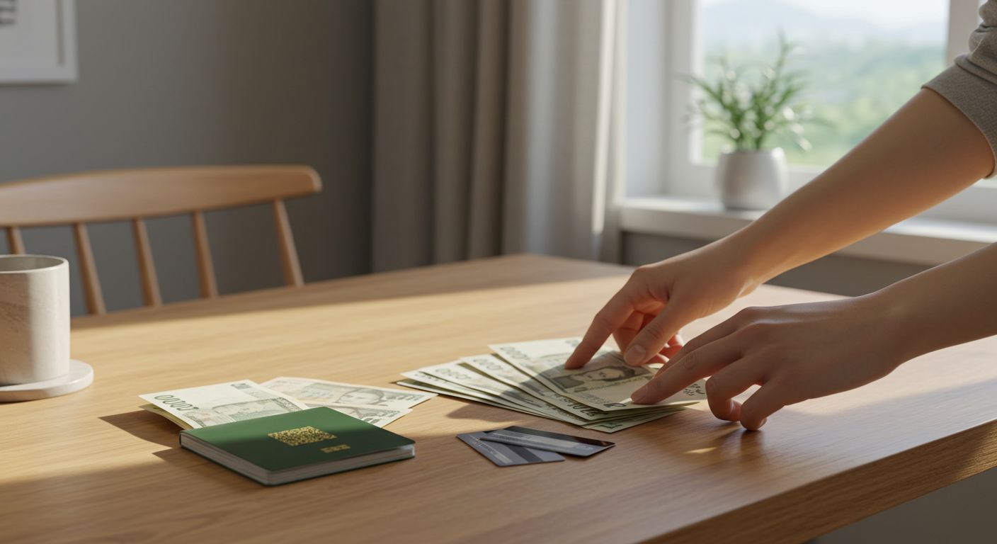 통장과 현금이 놓인 책상