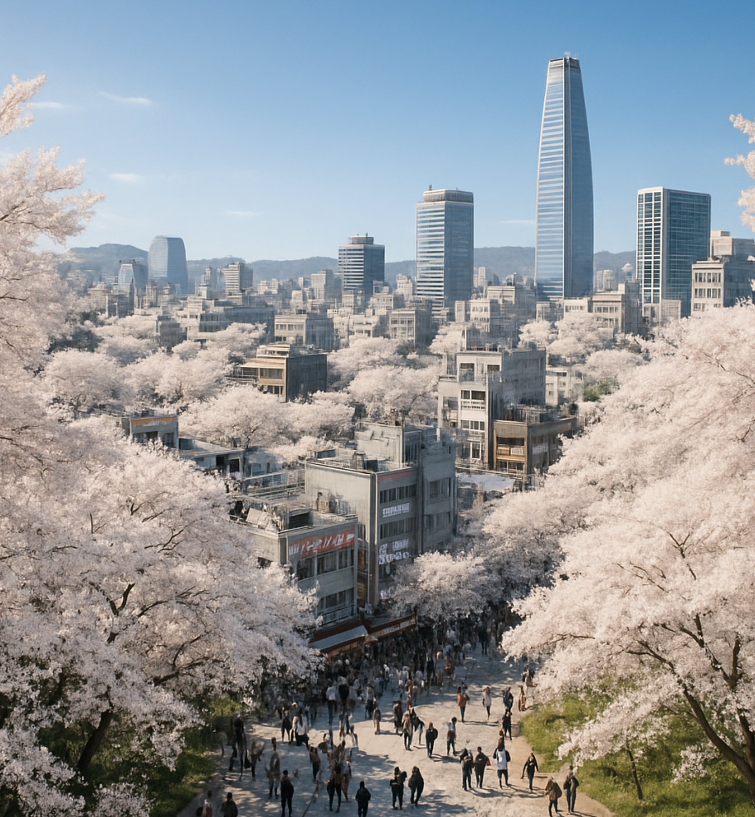 5월의 거리를 뒤덮는 하얀 쌀밥