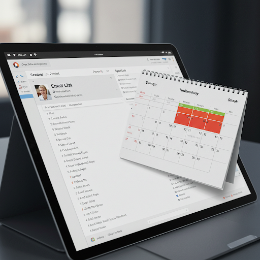 이메일 리스트와 일정표가 함께 있는 시각화 이미지
