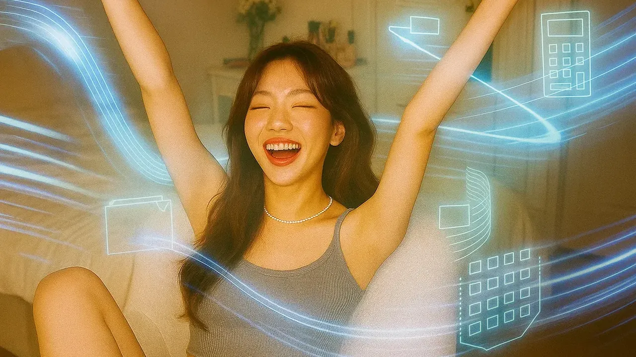 디지털 금융 개념에 기뻐하는 여성