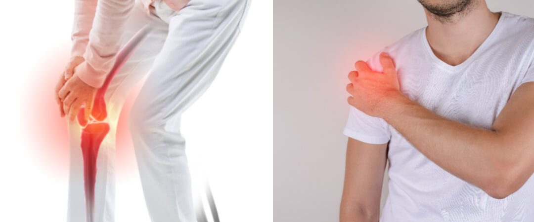 무릎통증, 어깨통증으로 고통스러워 하는 사진