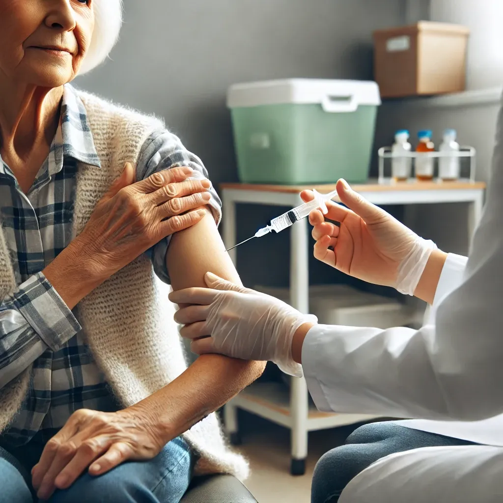 독감 예방 접종을 받고 있는 노인