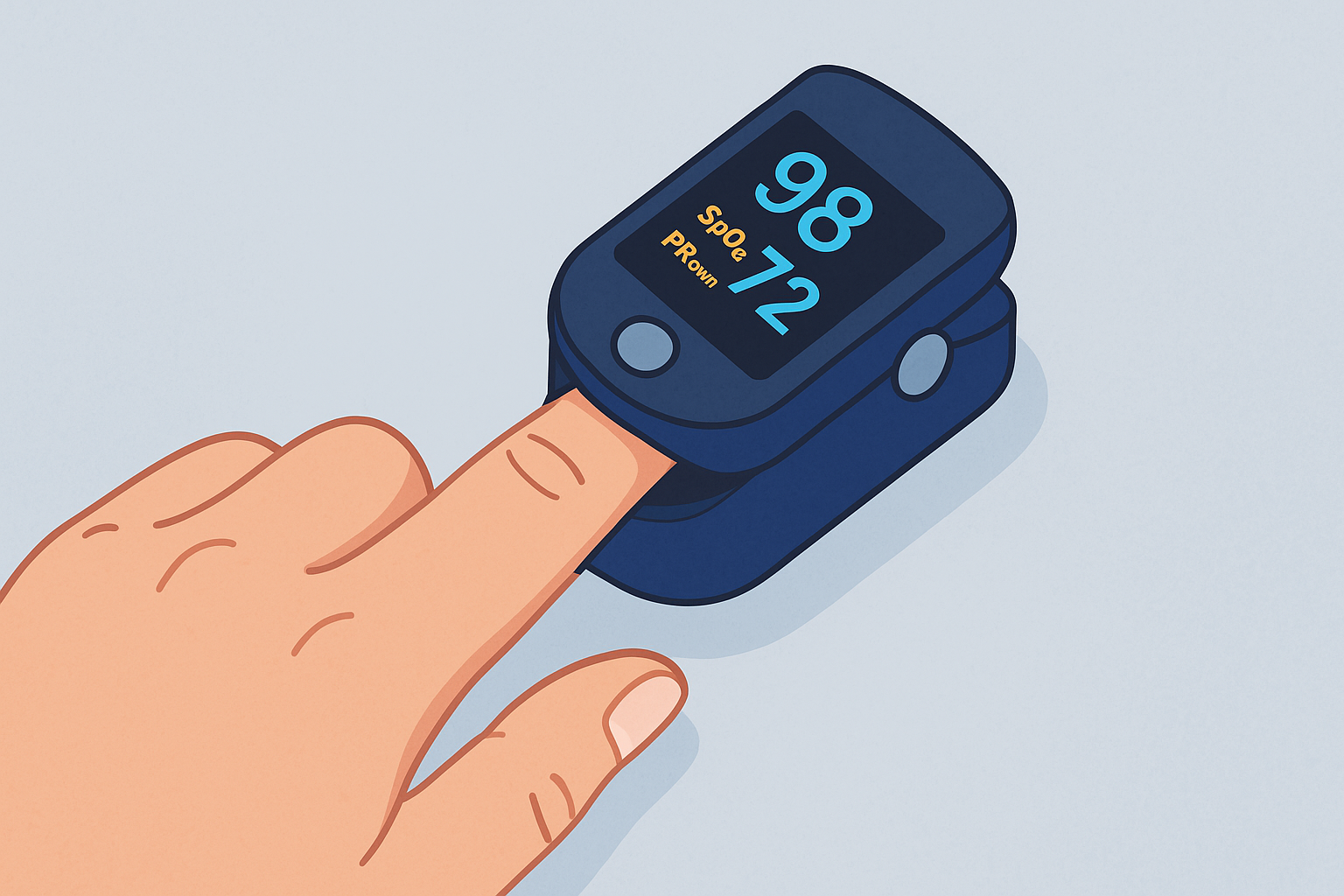 손가락에 산소포화도 측정 기기를 착용한 모습