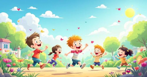 신나게-노는-아이들-꽃-나비-나무