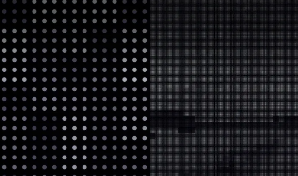 LED와 미니 LED의 풀 어레이 로컬 디밍 비교.