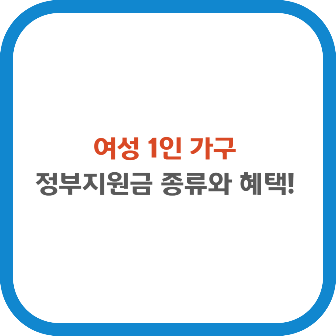 여성 1인가구 정부지원금 종류와 혜택