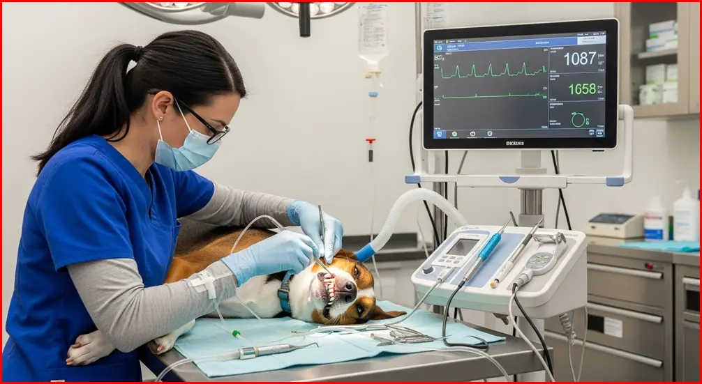 안전한 호흡 마취 하에 진행되는 강아지 스케일링 과정