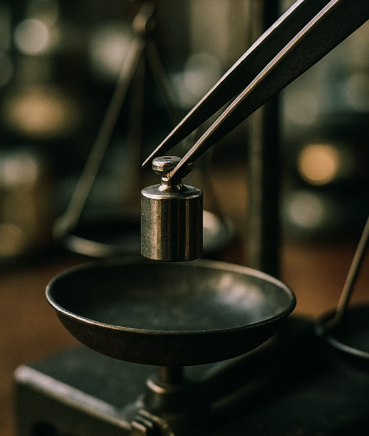 물체는 왼쪽, 분동은 오른쪽