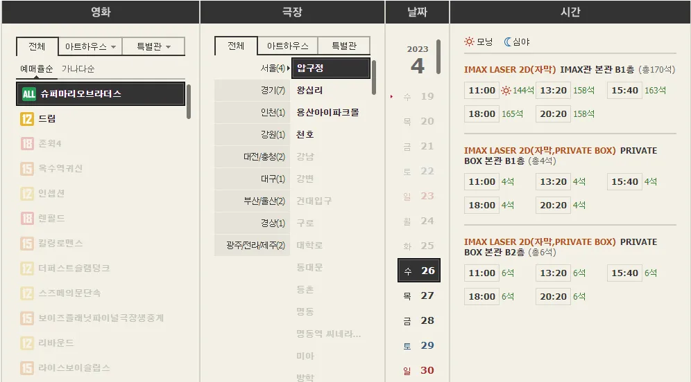 슈퍼마리오 브라더스 IMAX 상영관 예매