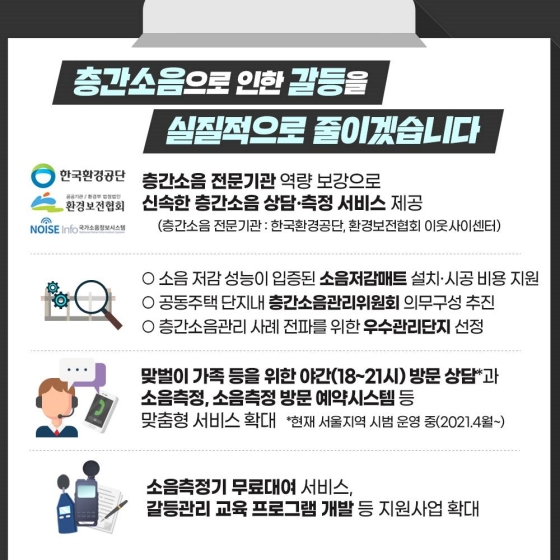층간소음 기준 강화 및 대책 마련과 지원 체계