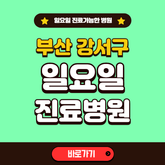 부산 강서구 일요일 진료 가능한 병원 ❘ 주말 문여는 곳 총정리 (소아과, 내과, 안과, 치과, 피부과, 정형외과, 산부인과)