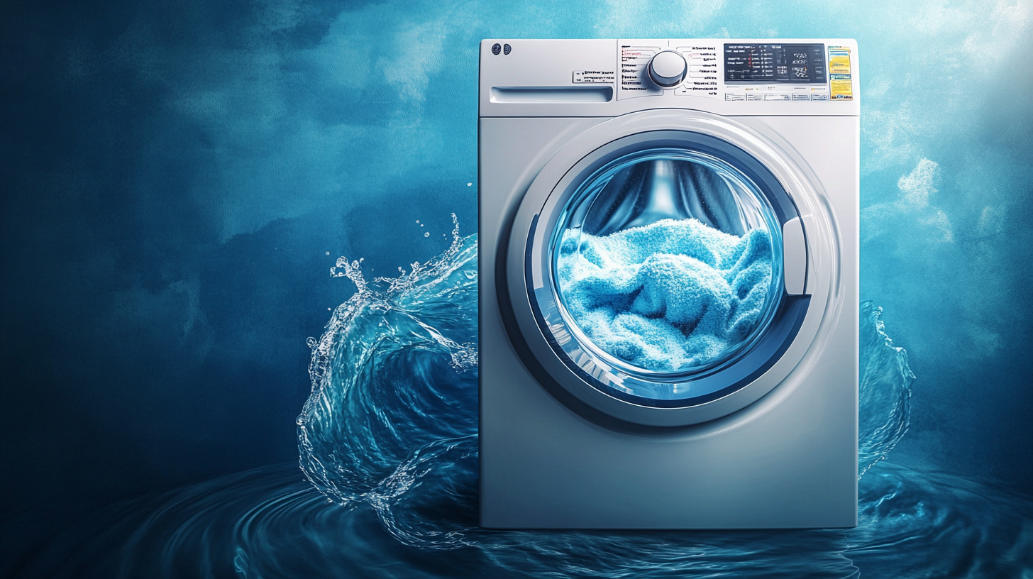 진화된 세척 능력을 상징하는 세탁기 내부에서 물이 소용돌이치는 모습.