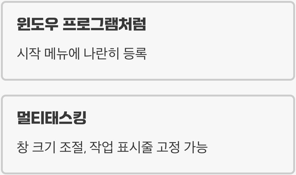 시작 메뉴에 나타난 안드로이드 앱